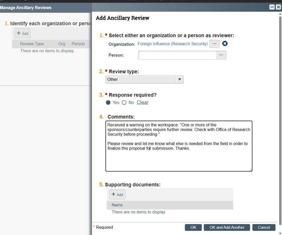 Add Ancillary Review screen showing correct responses selected.