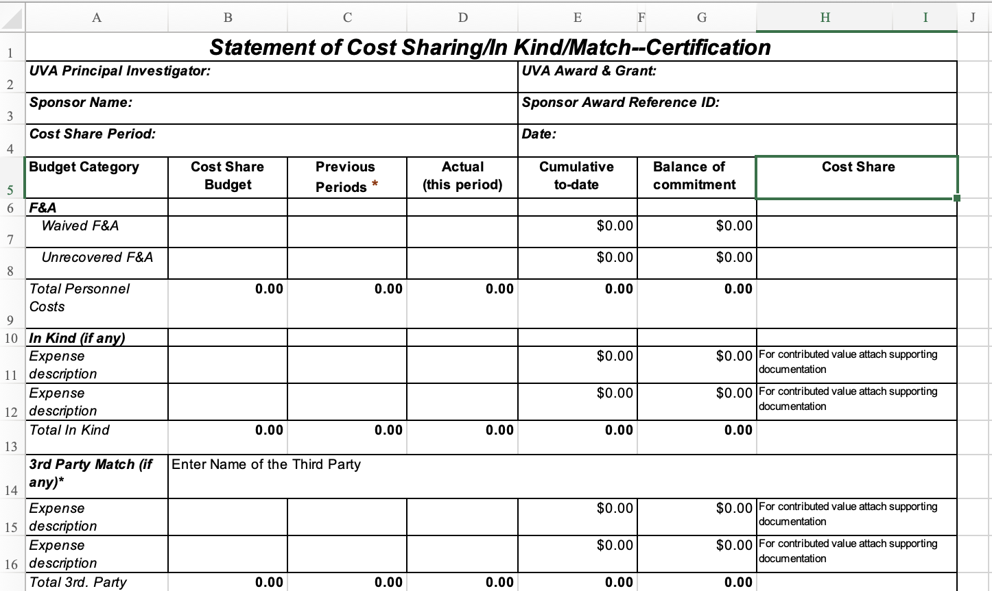 Screenshot of new Cost Share Certification Form